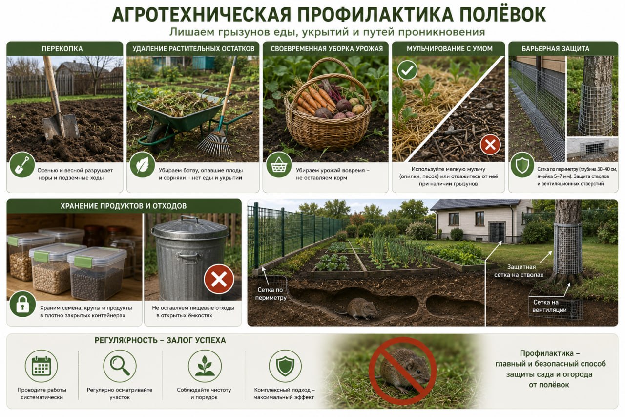 Агротехническая профилактика: перекопка, удаление растительных остатков, мульчирование и барьерная защита
